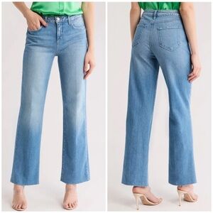 New L’Agence Tiana High Rise Wide Leg Jeans Seneca Raw Hem Blue Sz 29